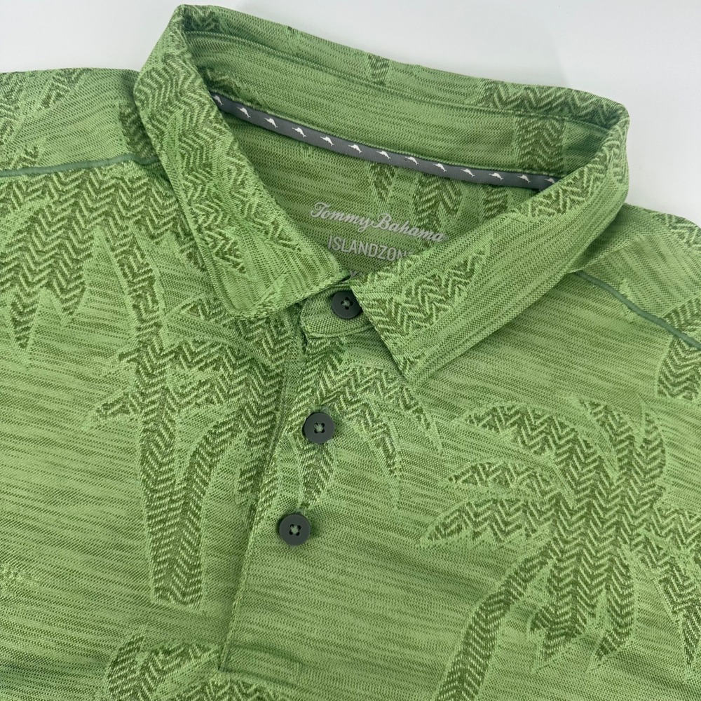 Tommy Bahama IslandZone Polo Shirt Mens XL Green Palm‎ Tree All Over Print AOP